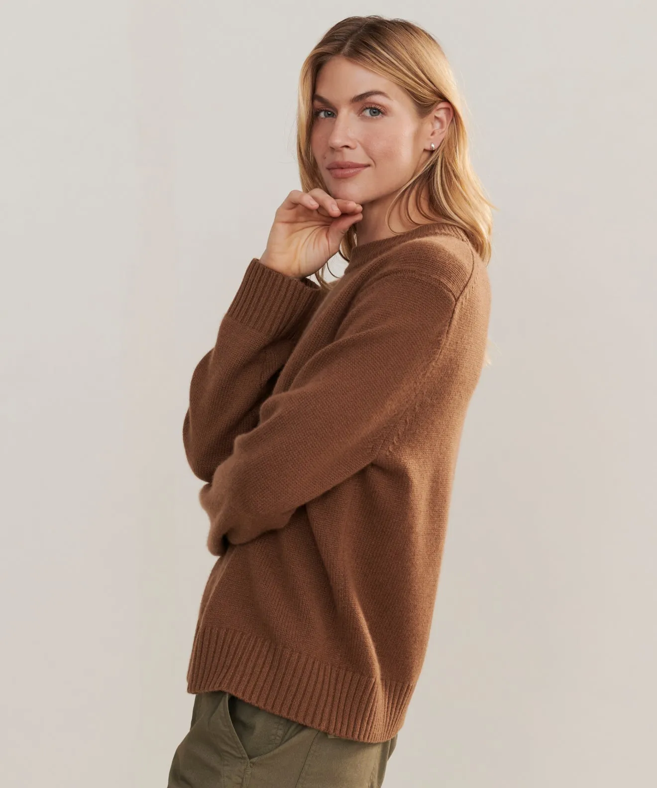 Cashmere Oversized Crewneck DurableBlend Reinforced Shoulder Panels