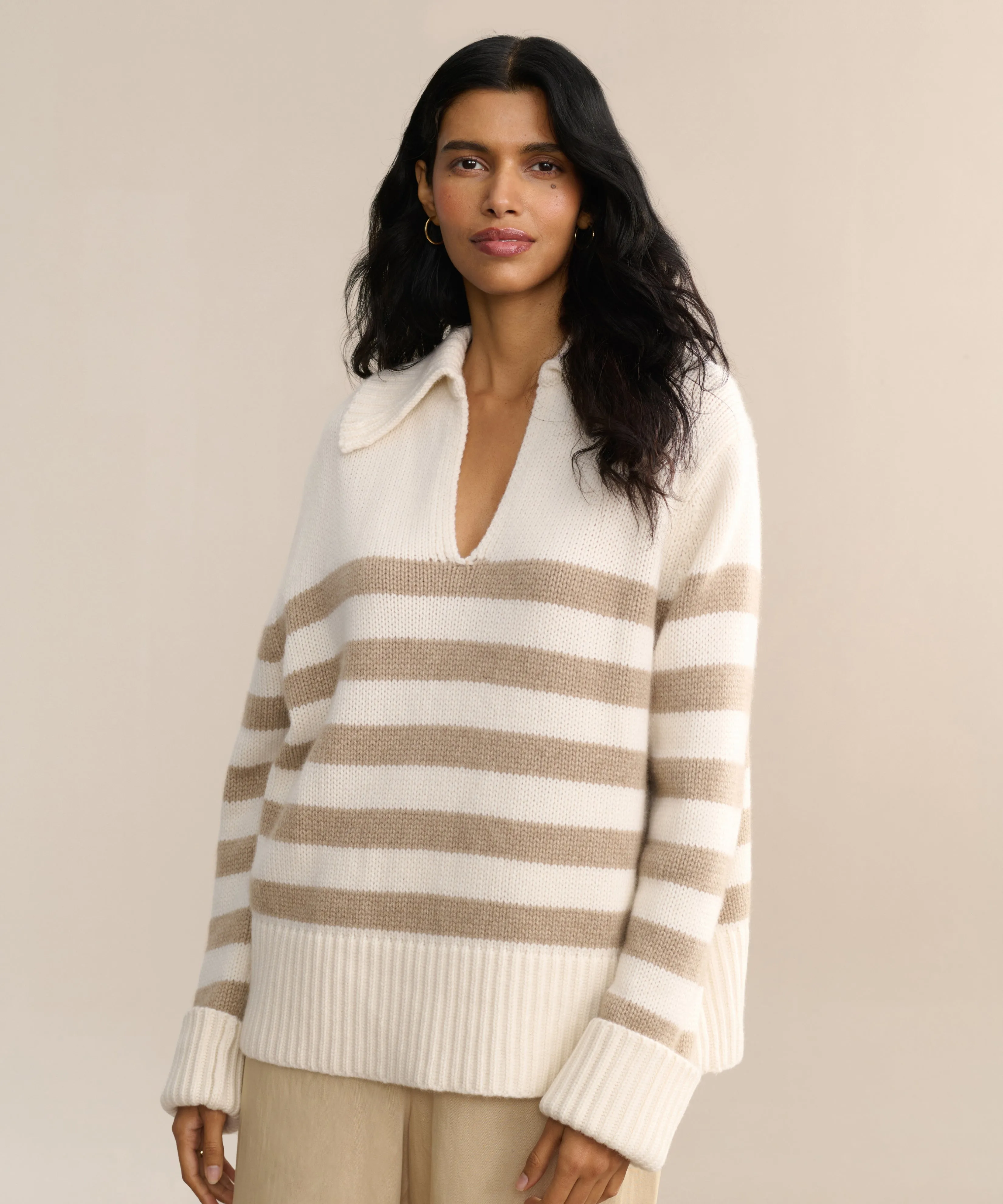 Cashmere Phoebe Polo Bound Seam Finish Sporty Design