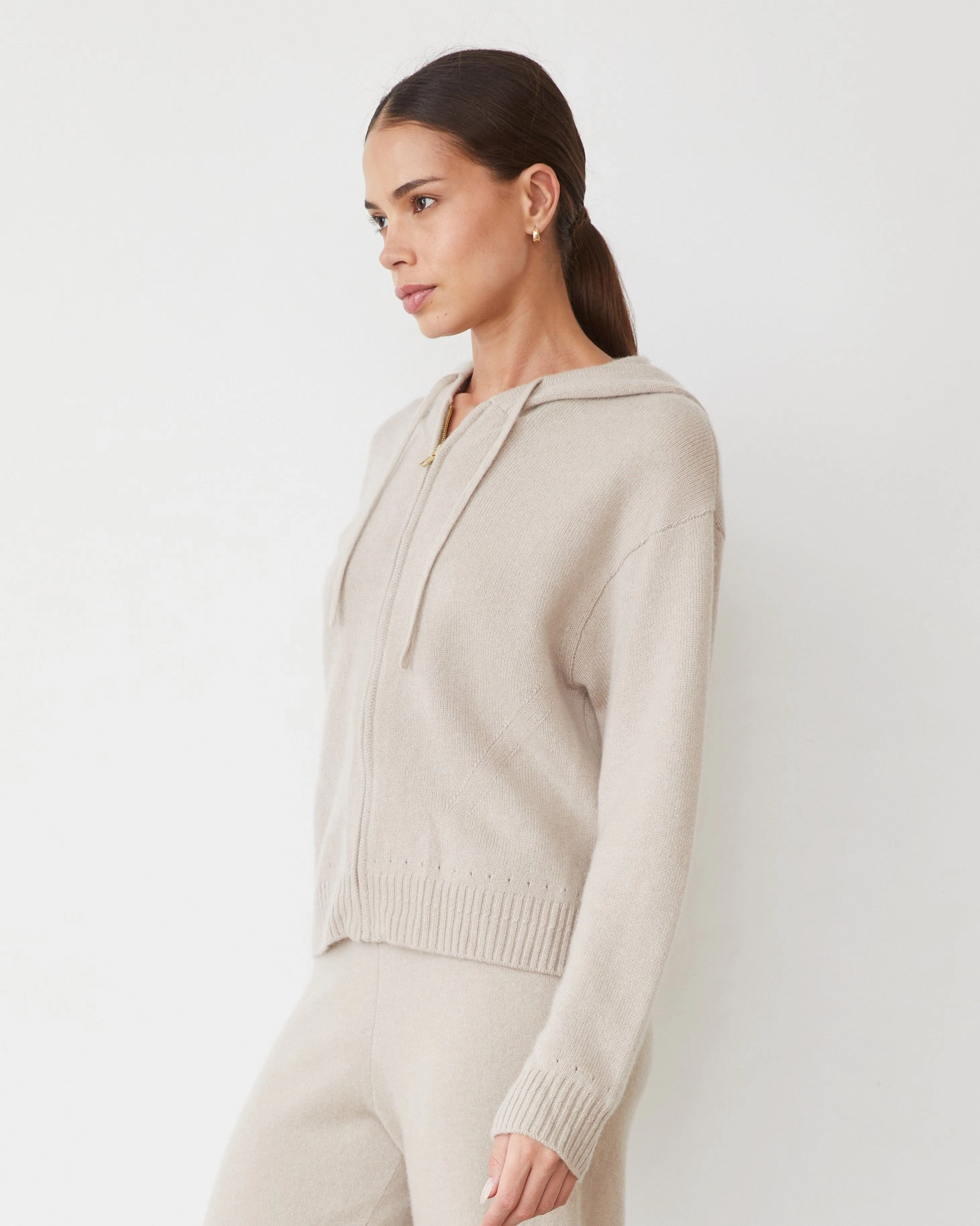 Cashmere Zip Up Hoody SoftLining Breathable Mesh Back