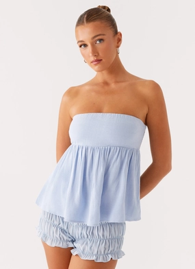 Cassie Tube Top - Blue Dimensional Stability Cloth Cassie Tube Top - Blue AntiOdor Casual Long Sleeve