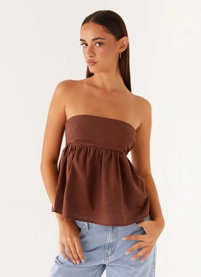 Cassie Tube Top - Chocolate Double Faced Material UltraLightweight DurableDoubleLayeredHem Cassie Tube Top - Chocolate