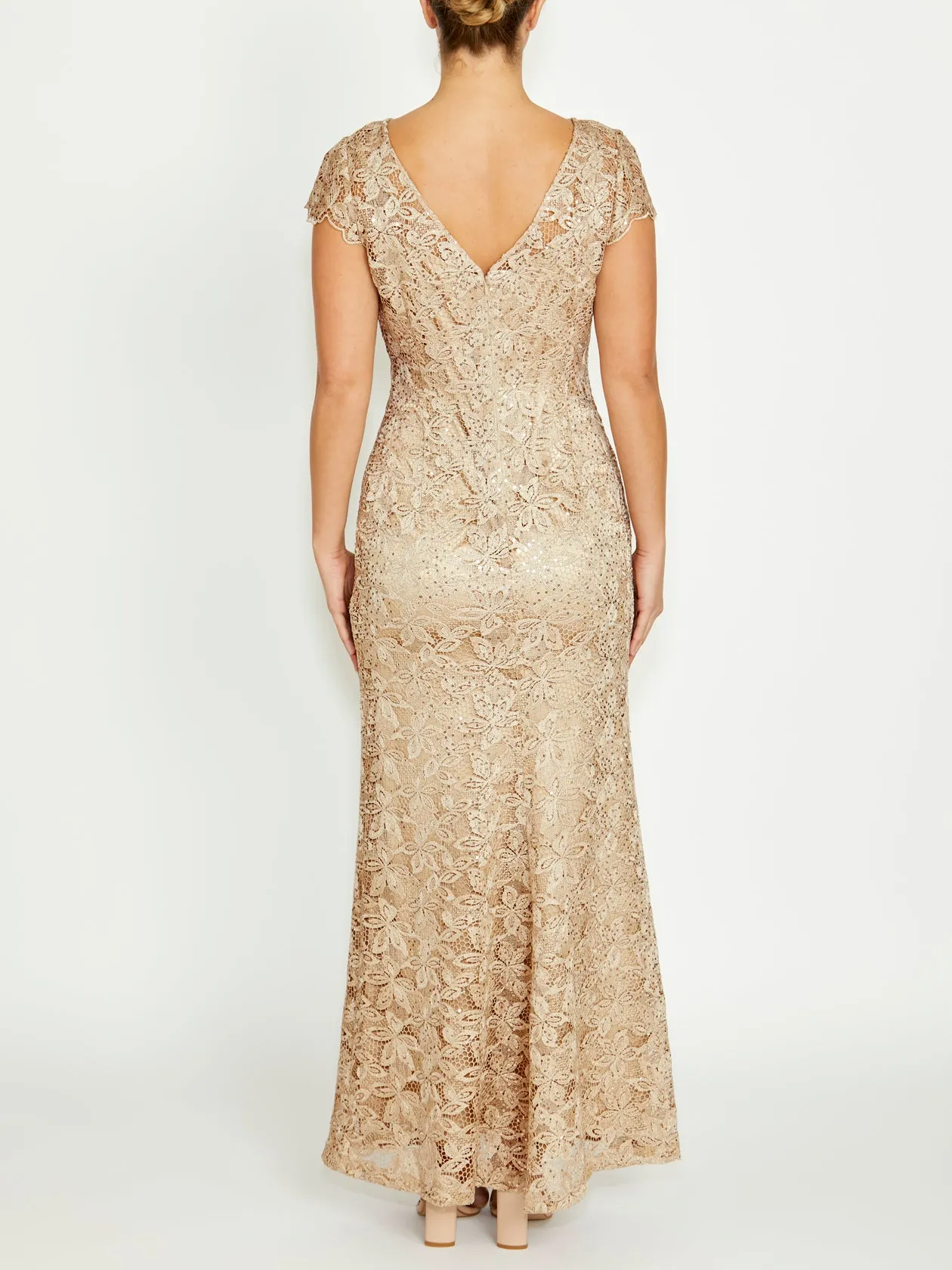 Grass Soft Pure Fabric Millicent Champagne Sequin Lace Gown