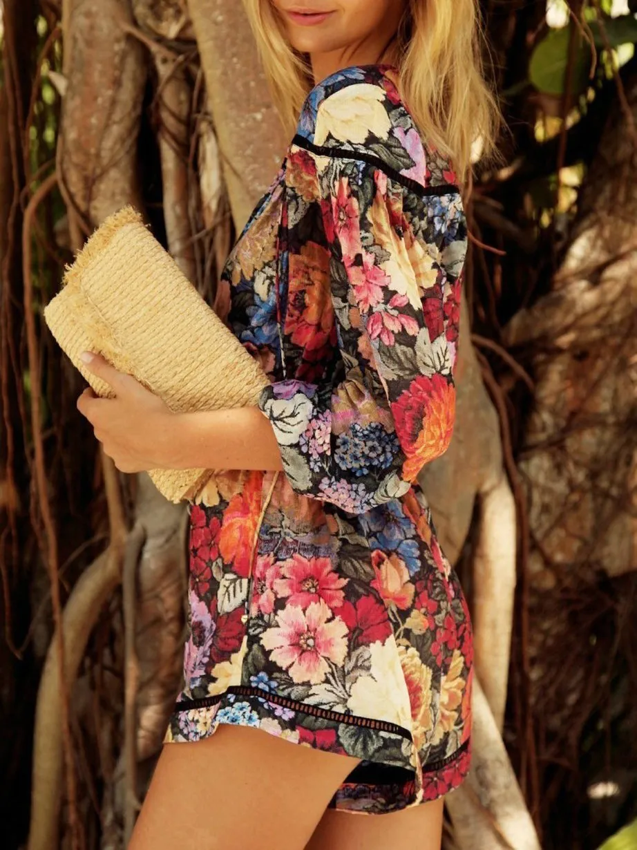 Casual Floral Print Beach Rompers