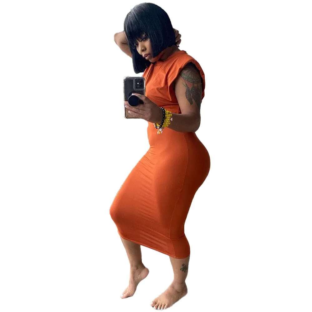 Casual Sleeveless Shoulder Pad T-shirt Tight Skirt 2 Piece Set F2941