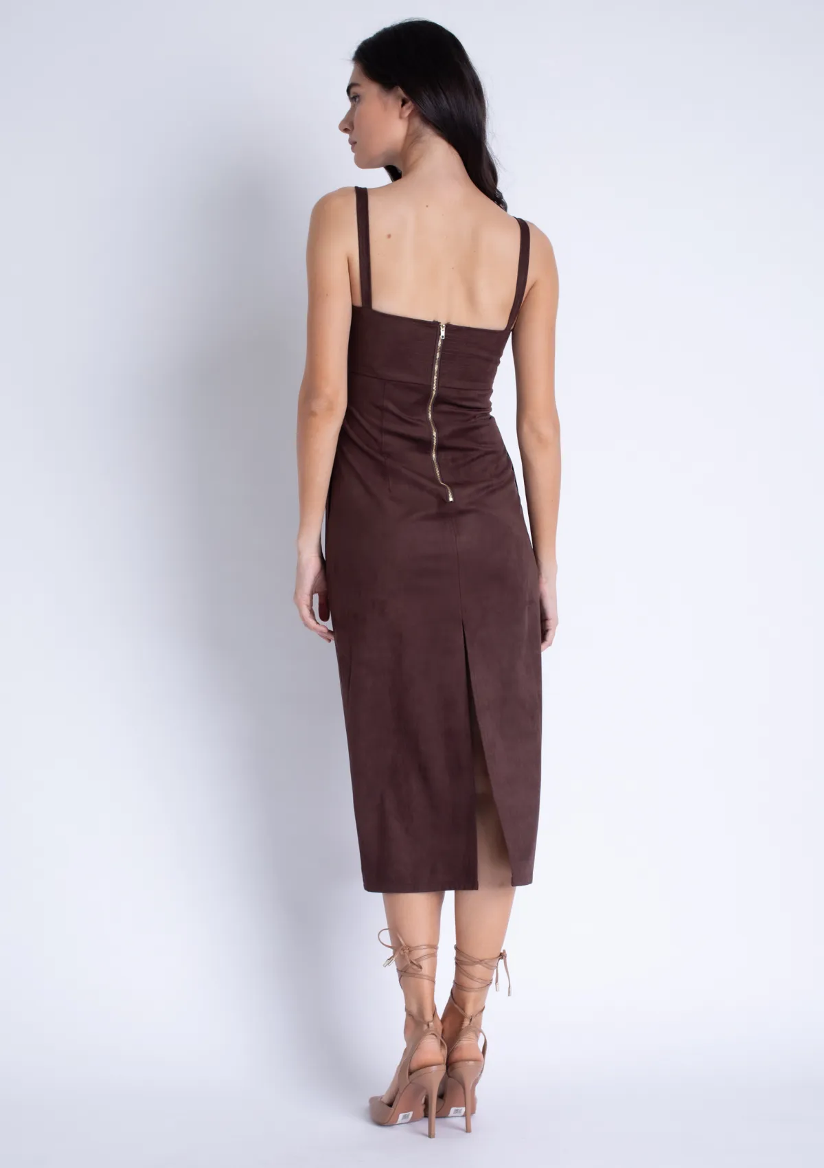 Soft Silhouette Subtle Flow Olivia Suede Midi Dress