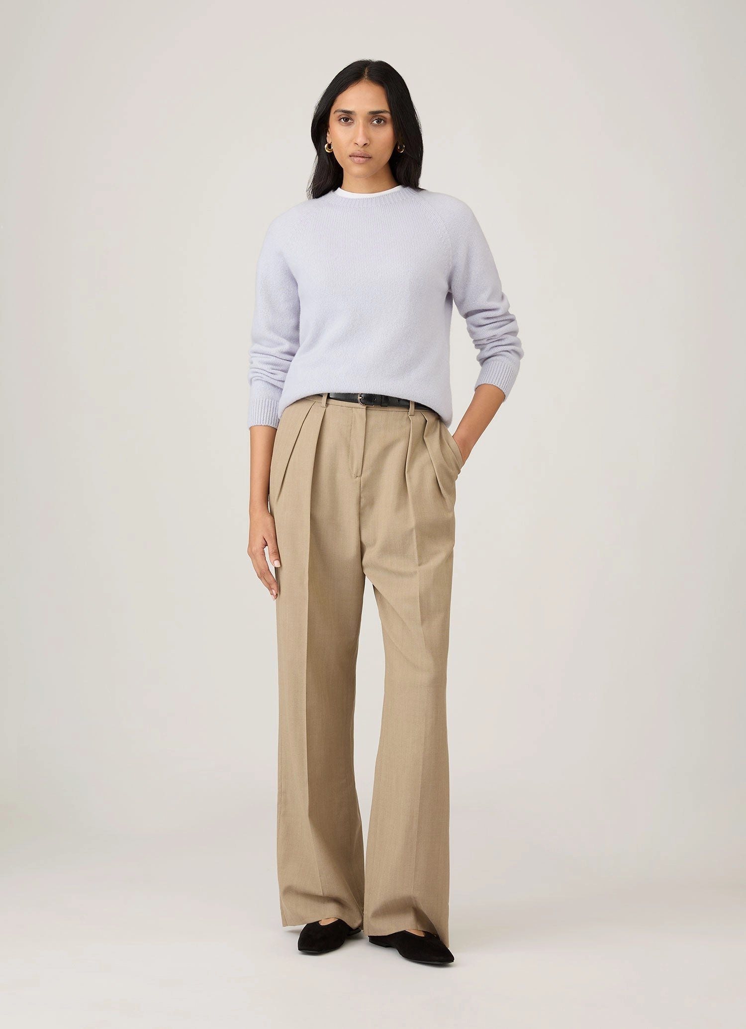 Functional Drape Natural Fiber Composition Women's Lambswool Crew Neck Jumper in Ice Blue