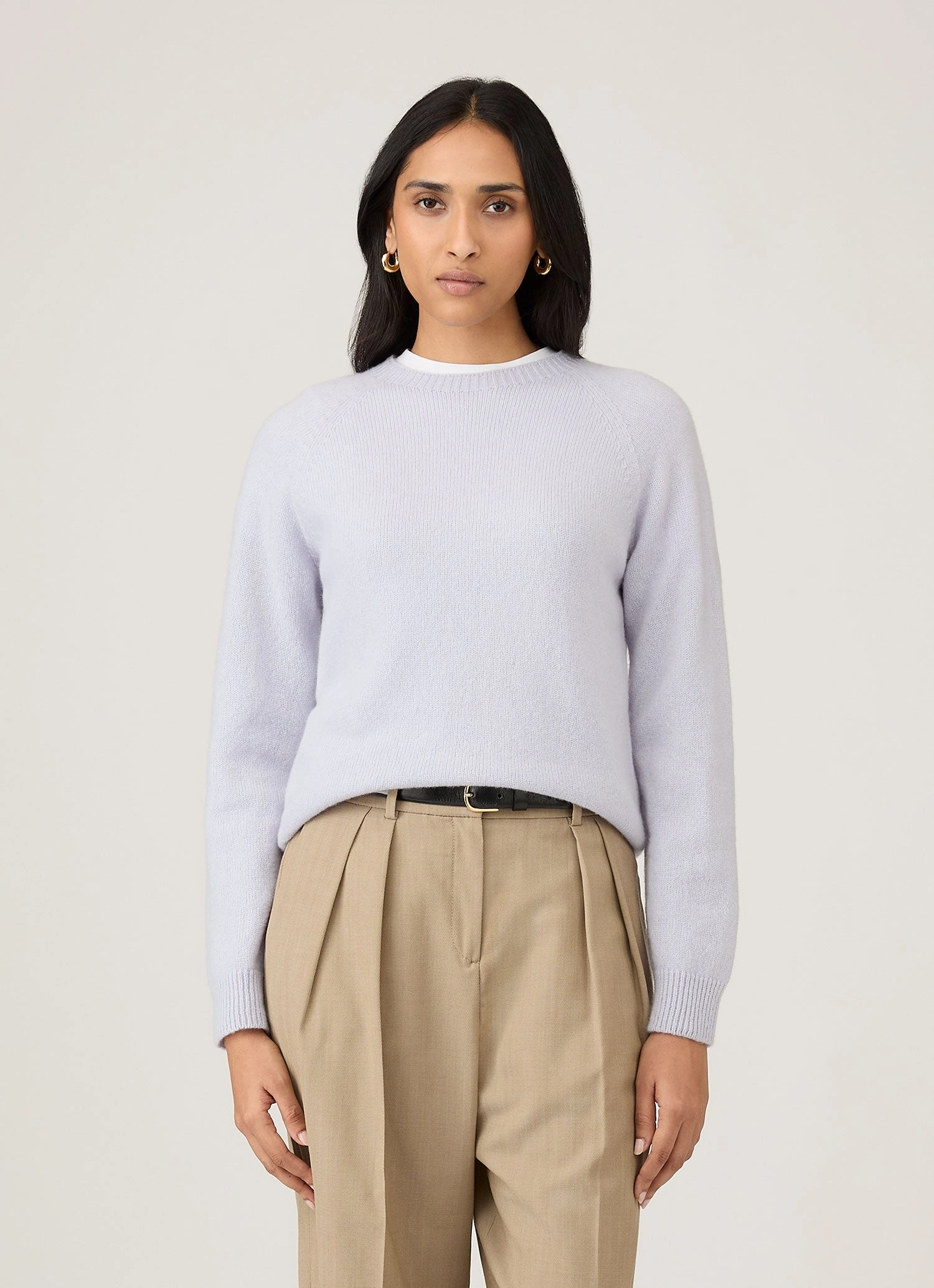 Versatile Layered Low Key Women's Lambswool Crew Neck Jumper in Ice Blue