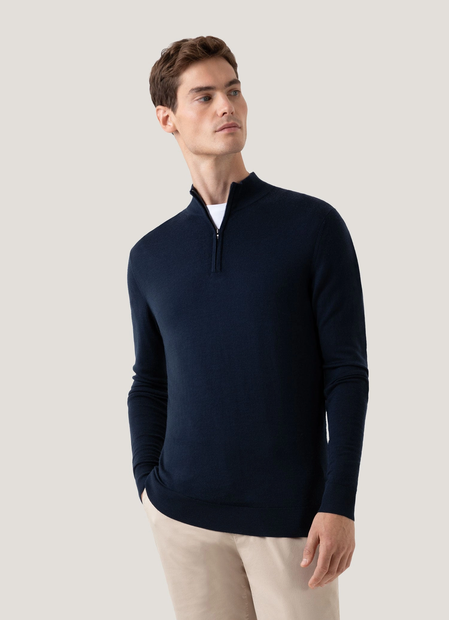Fashion Fit Fresh Look Men's Extra-Fine Merino Zip Neck in Light Navy