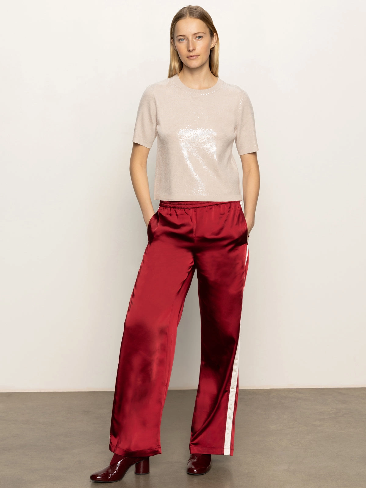 Satin Track Pant Crimson Chic Design Street Utility