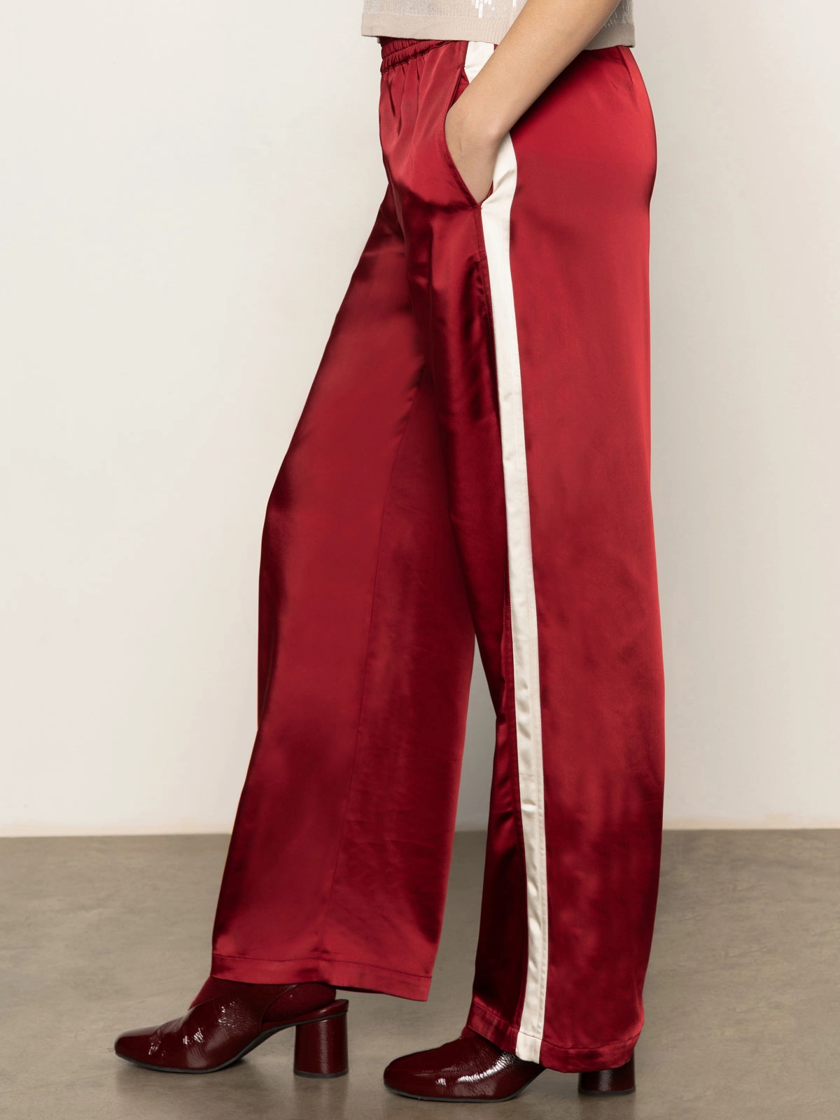 Casual Design Satin Track Pant Crimson