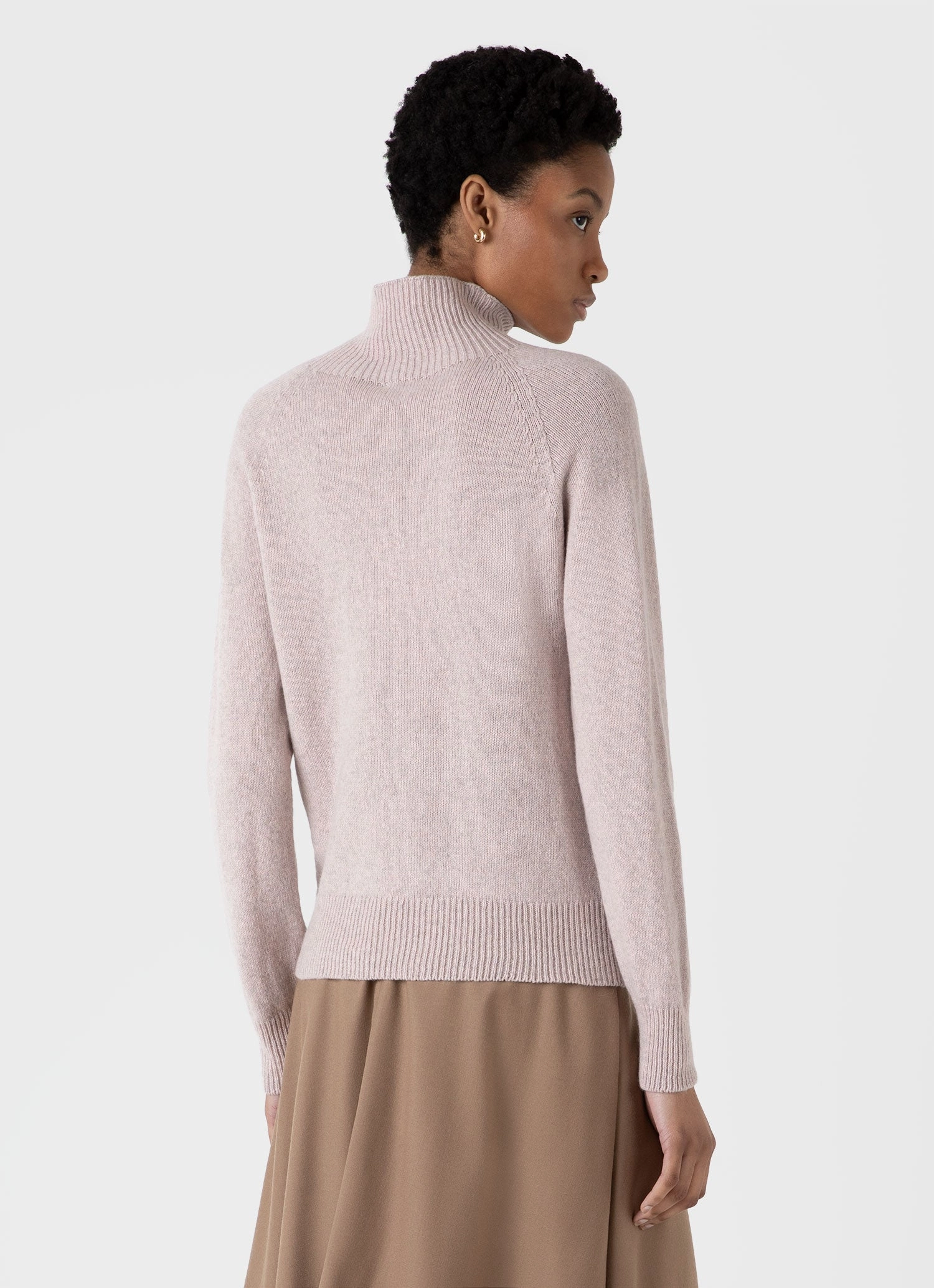 DoubleLayered Hem Fall Ready Women's Lambswool Funnel Neck Jumper in Pale Pink Twist