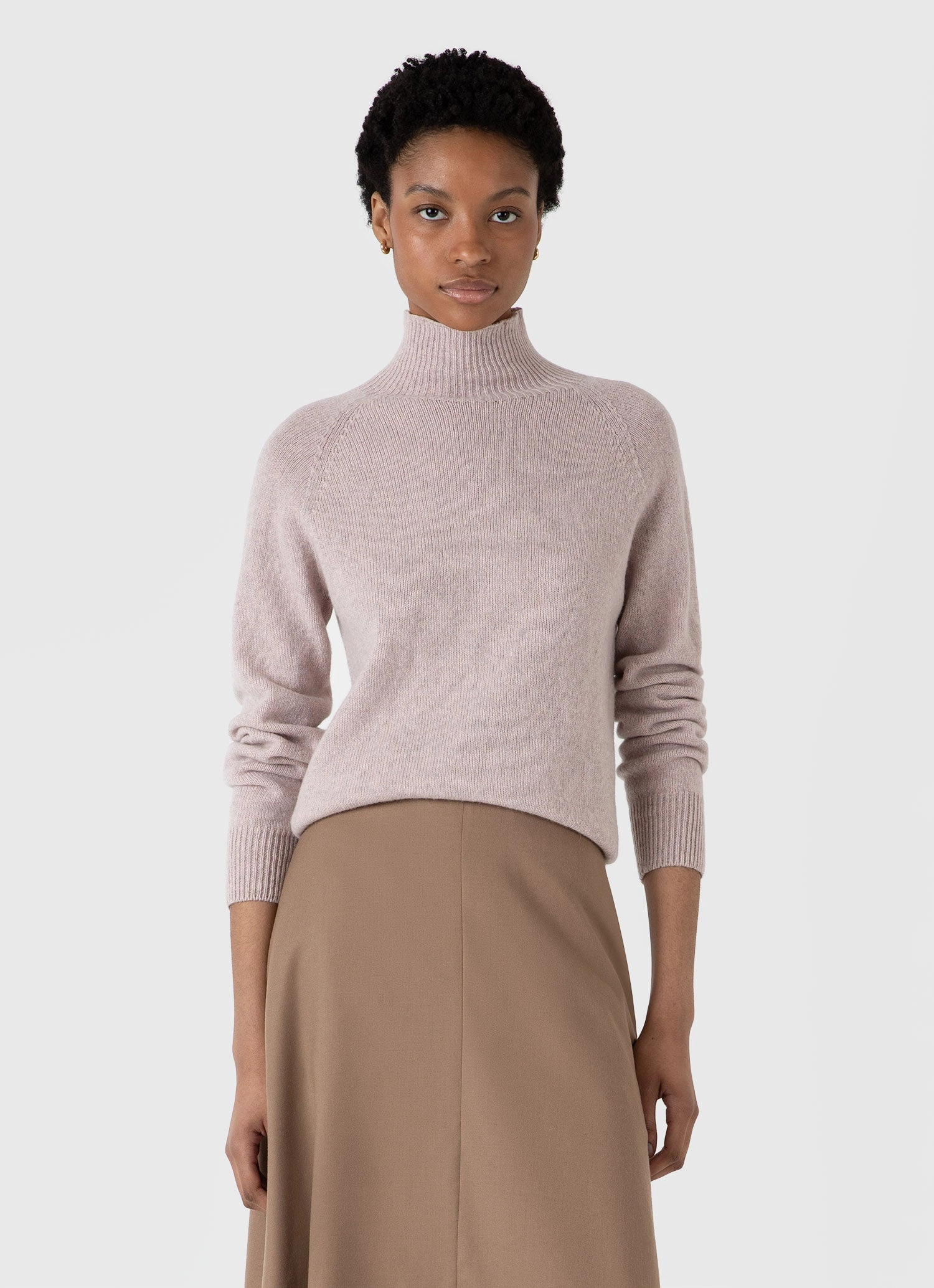 MoistureWicking Yarn AntiPilling Technology Women's Lambswool Funnel Neck Jumper in Pale Pink Twist