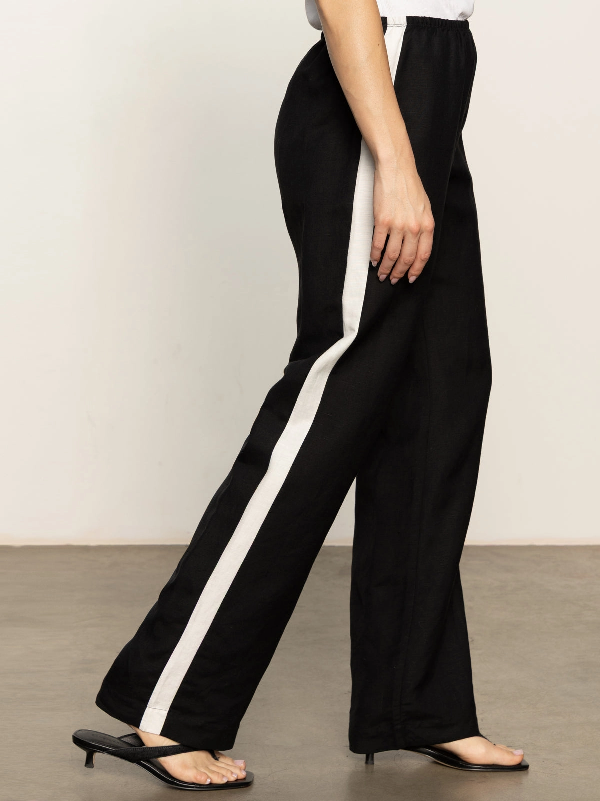 Casual Semi-High Rise Track Pant Black Chalk Stripe Compression Support Lining