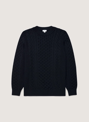 Men's Cable Knit Jumper in Navy Relaxed Style No Stress
