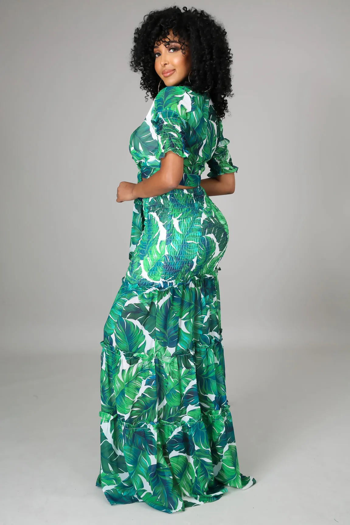 Cataleya Leaves Print Skirt Set