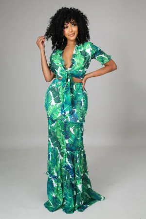 Cataleya Leaves Print Skirt Set