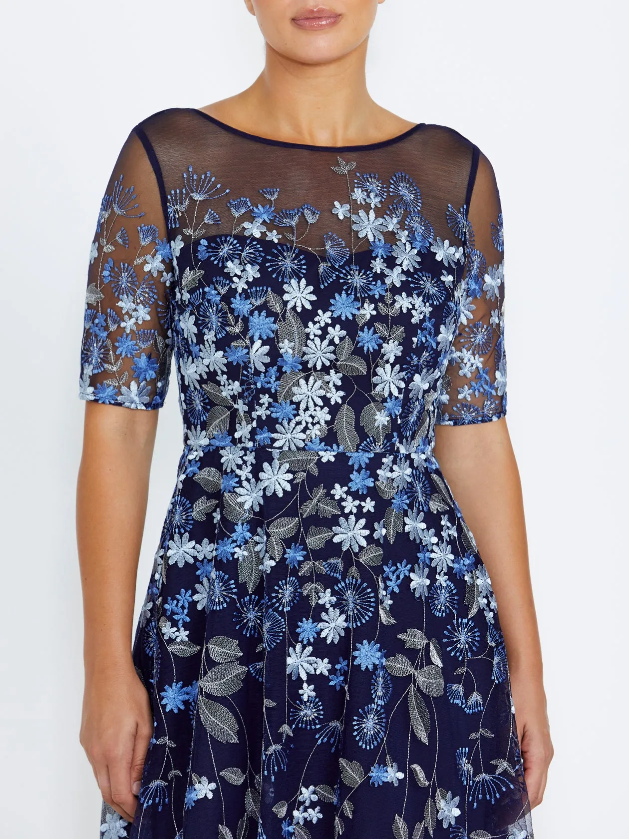 Subtle-Print Catalina Navy Midi Dress