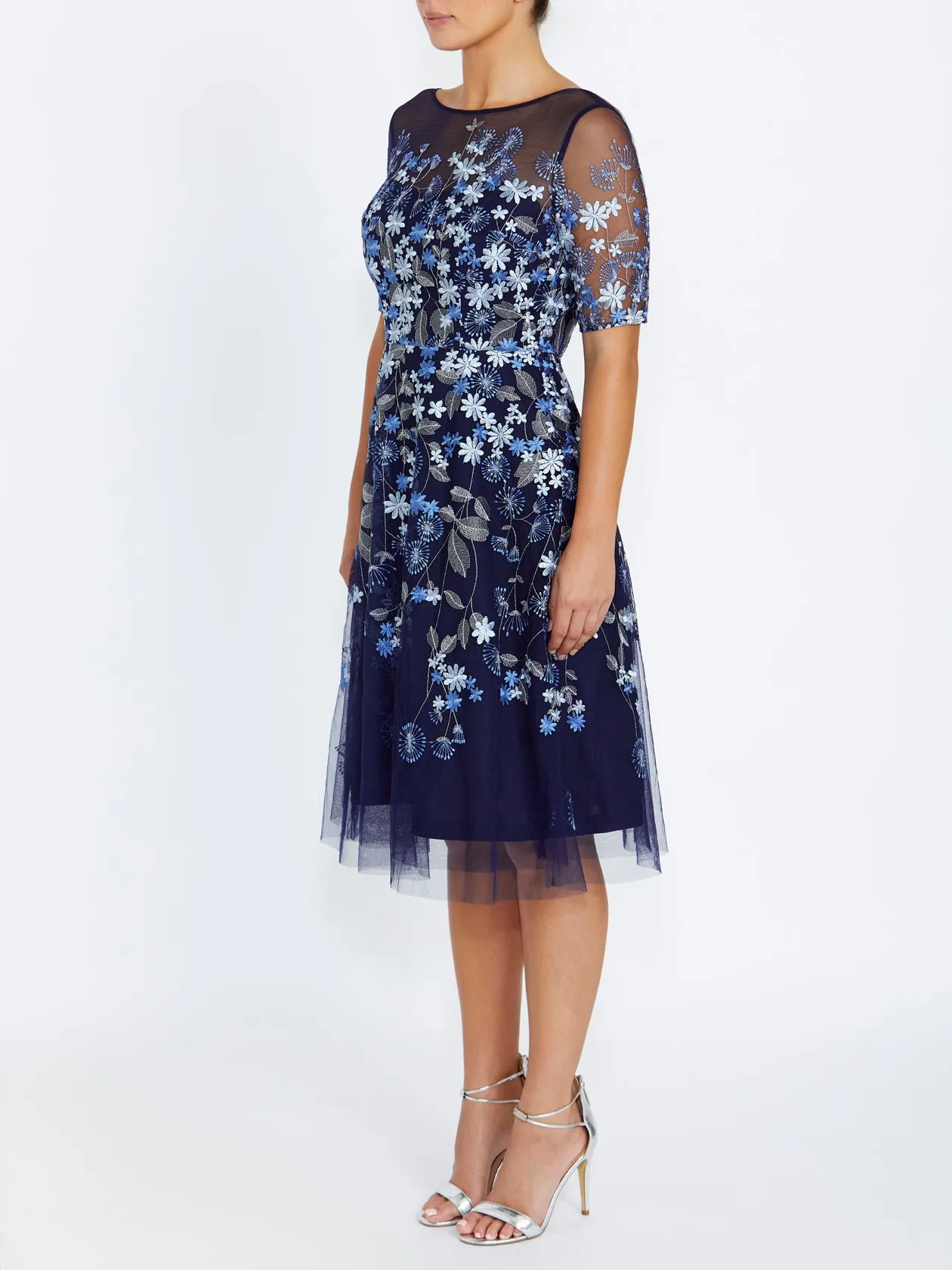 Catalina Navy Midi Dress Relaxed Layers Smart Waistband Design