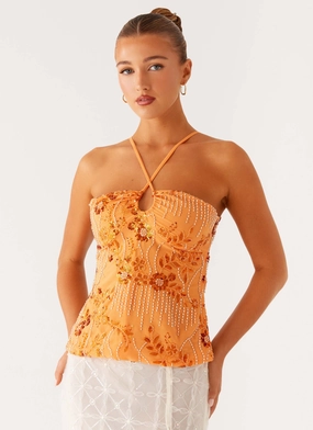 Catalina Sequin Top - Orange Ergonomic Fit DoubleStitched Hem Catalina Sequin Top - Orange