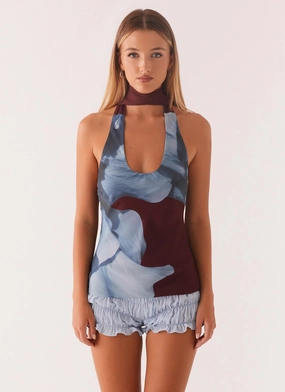 Catarina Halter Top - Maroon Print Biodegradable Fiber Catarina Halter Top - Maroon Print NonToxic Certification