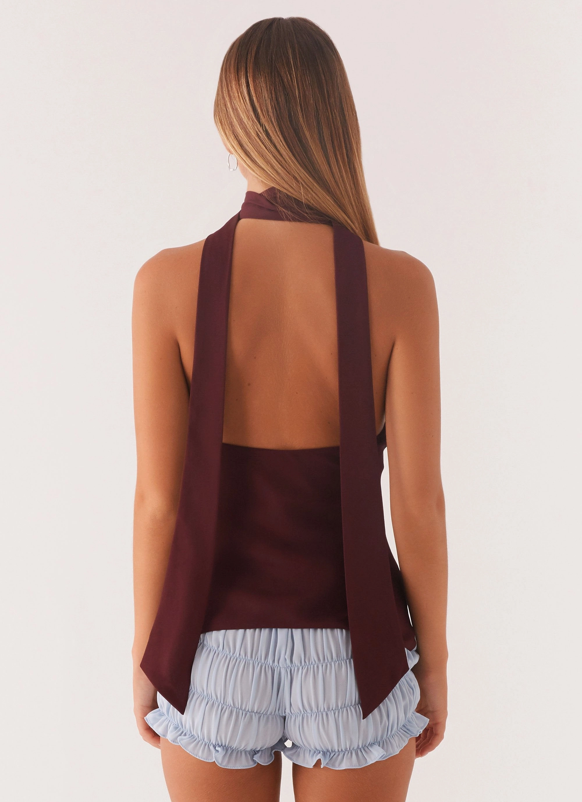 Trendy Shirt Low Impact Manufacturing Catarina Halter Top - Maroon Print