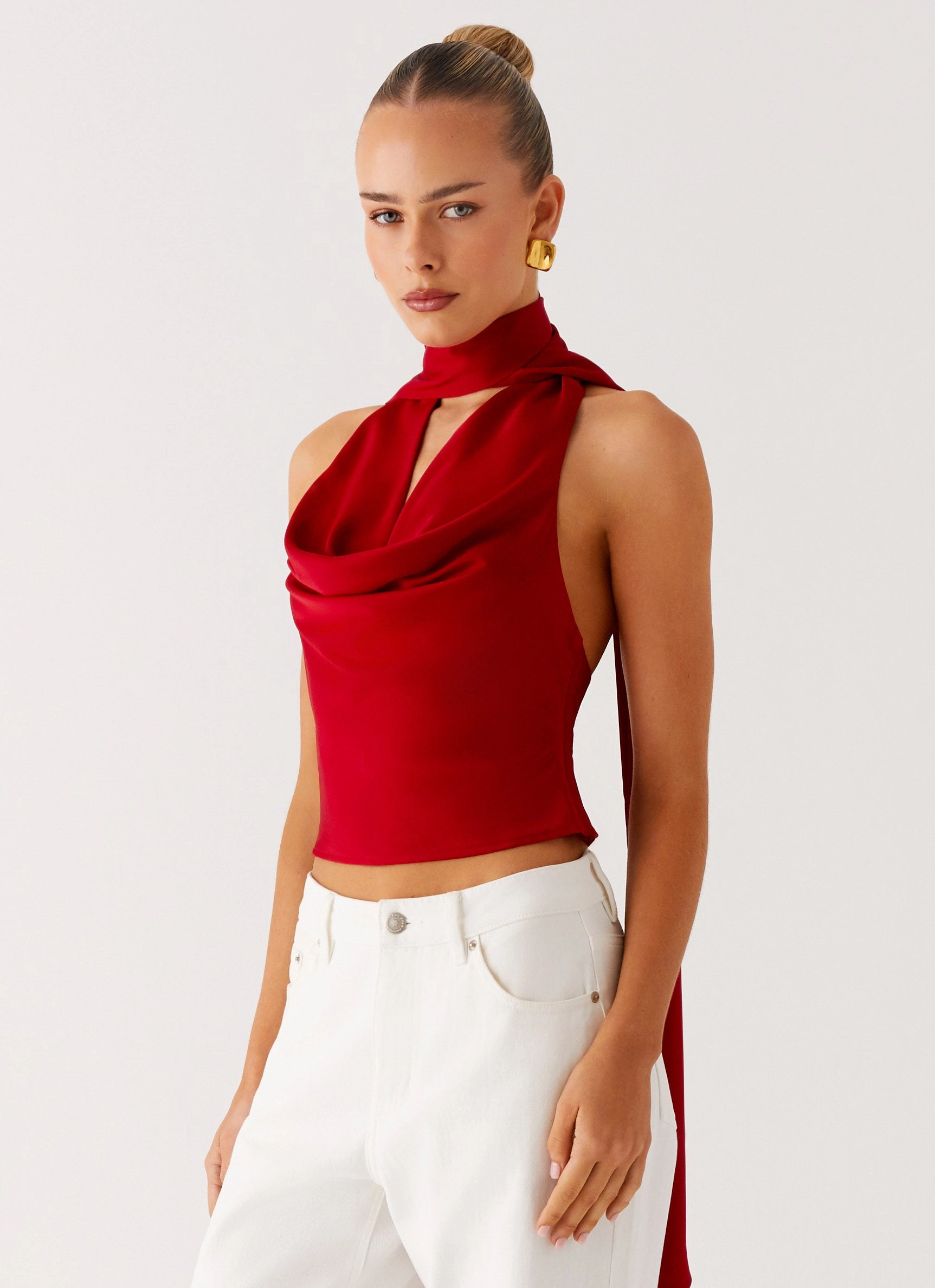 Catching Feelings Top - Red Comfort Cushion Neckline Stretch waistband