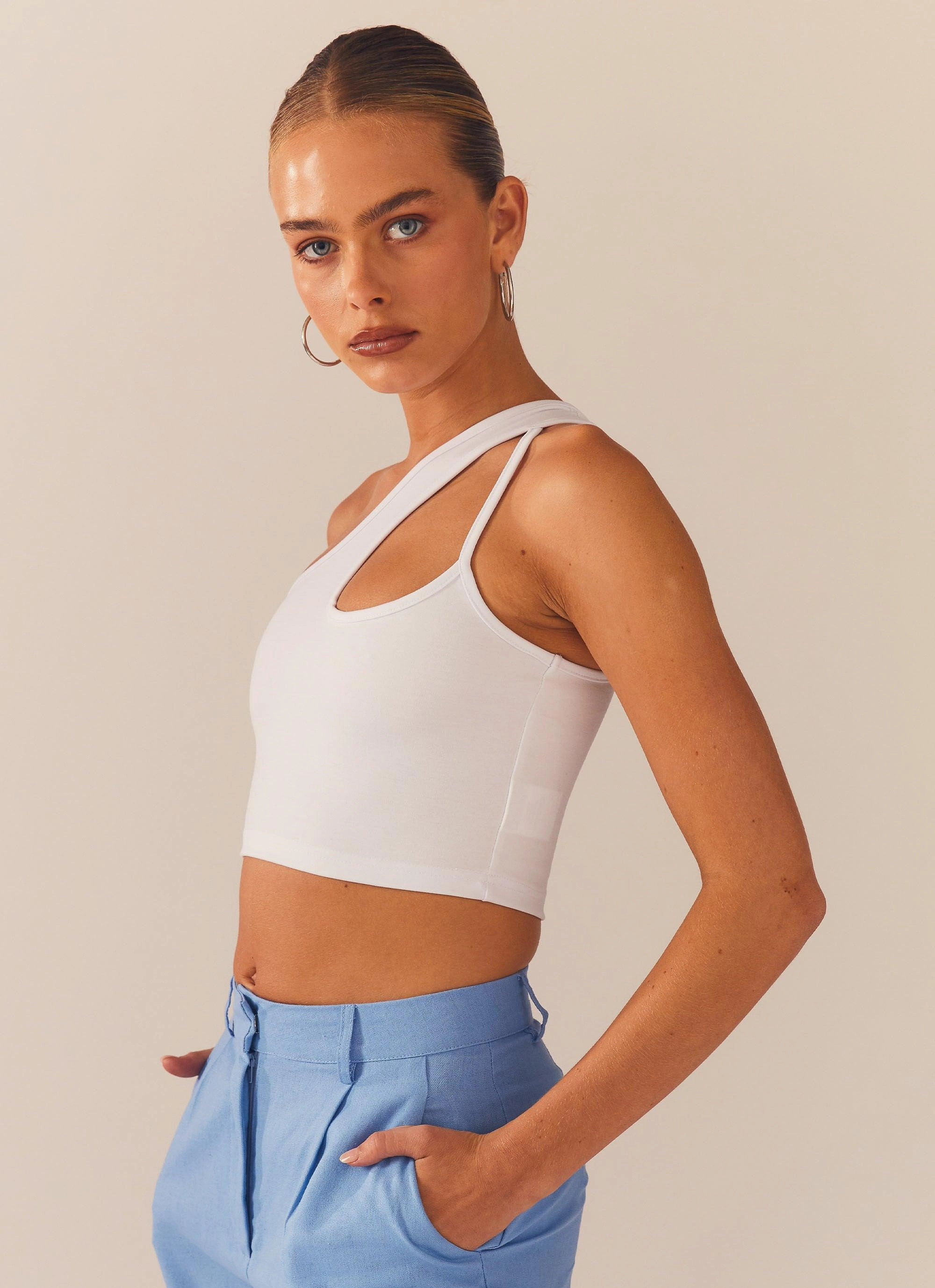 All Season Wear Fabric Formal Shirt Cedar Crop Top - White