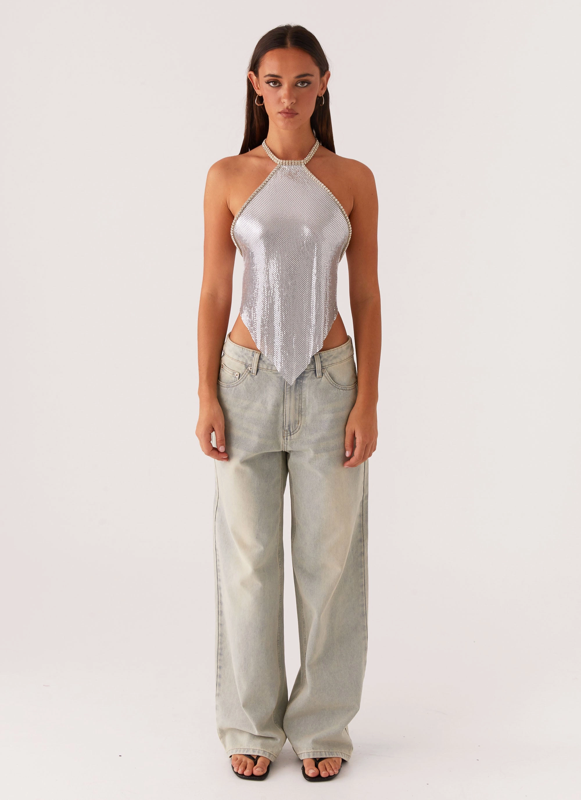 EcoDyeProcess Fitted Blouse Celebrate Halterneck Chainmail Top - Silver