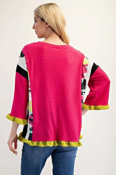 Celeste Ruffle Sleeve Color Block Top - Full Size
