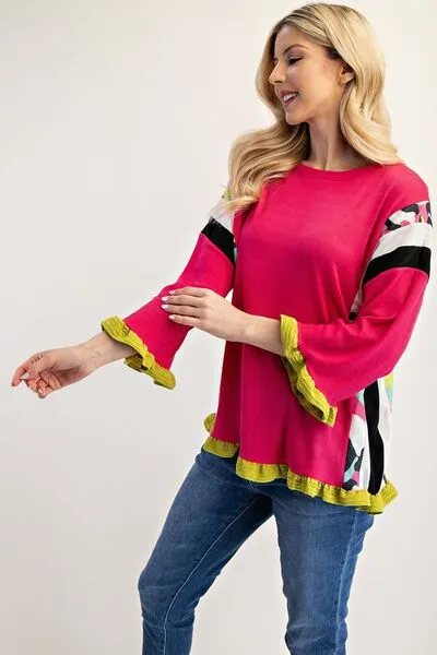 Celeste Ruffle Sleeve Color Block Top - Full Size