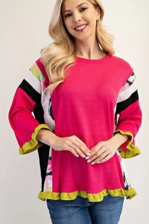 Celeste Ruffle Sleeve Color Block Top - Full Size