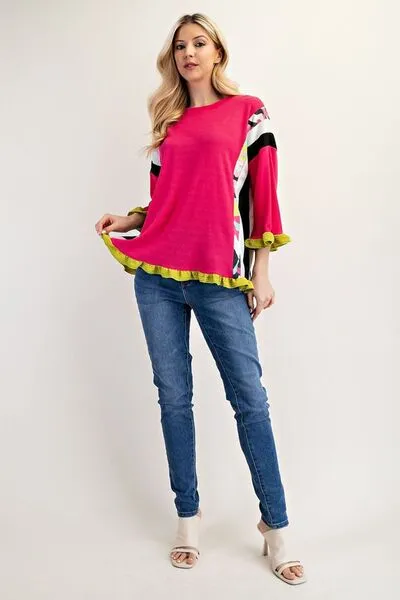 Celeste Ruffle Sleeve Color Block Top - Full Size
