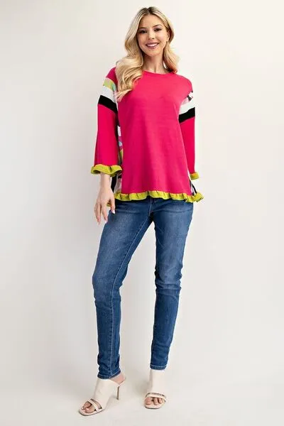 Celeste Ruffle Sleeve Color Block Top - Full Size