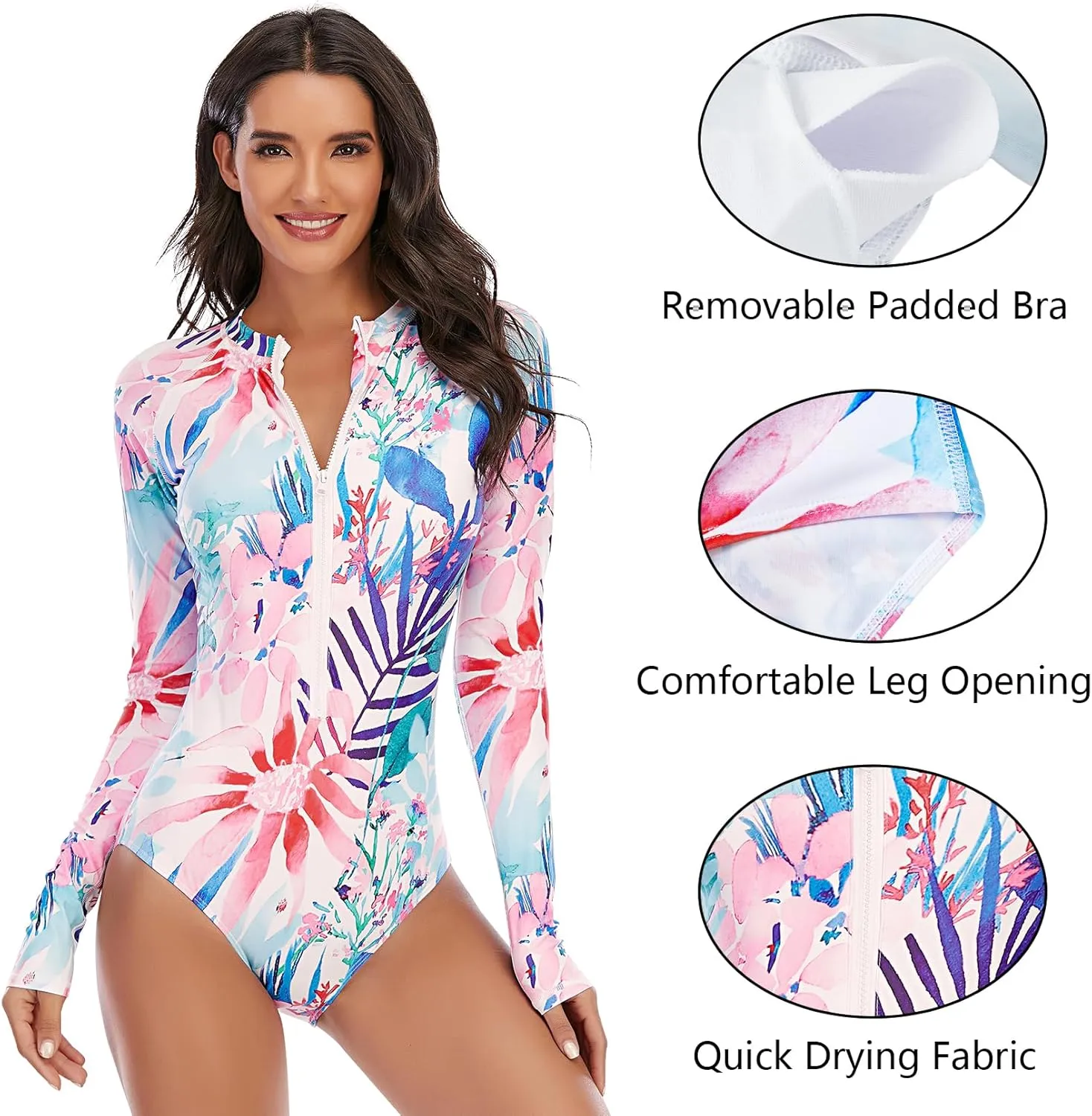 Century Star Long Sleeve Swimsuits Women Teen Girls Rash Guard UPF 50  One Piece Surfing Modest Full Coverage Bathing Suit