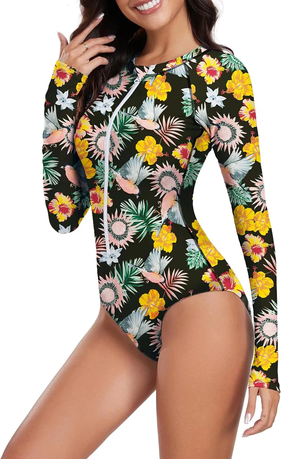 Century Star Long Sleeve Swimsuits Women Teen Girls Rash Guard UPF 50  One Piece Surfing Modest Full Coverage Bathing Suit