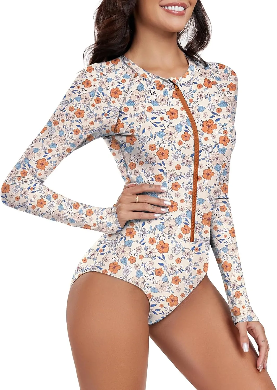 Century Star Long Sleeve Swimsuits Women Teen Girls Rash Guard UPF 50  One Piece Surfing Modest Full Coverage Bathing Suit