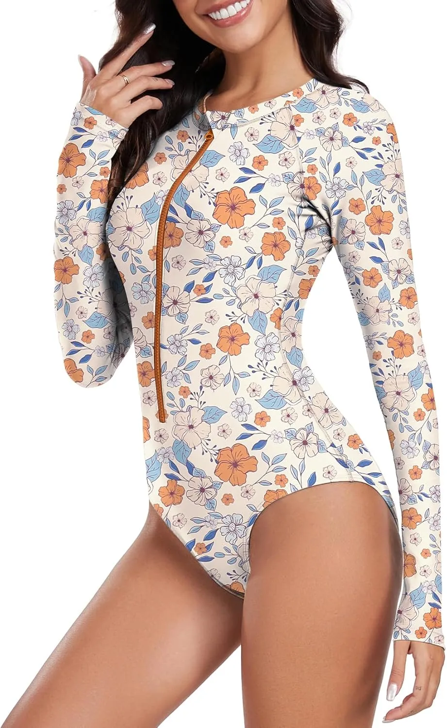Century Star Long Sleeve Swimsuits Women Teen Girls Rash Guard UPF 50  One Piece Surfing Modest Full Coverage Bathing Suit