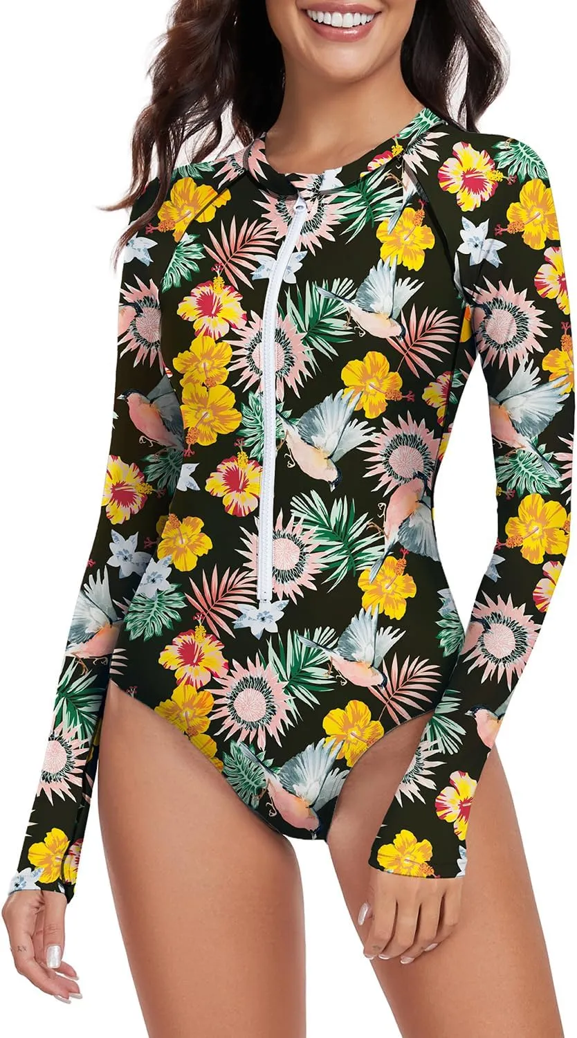 Century Star Long Sleeve Swimsuits Women Teen Girls Rash Guard UPF 50  One Piece Surfing Modest Full Coverage Bathing Suit