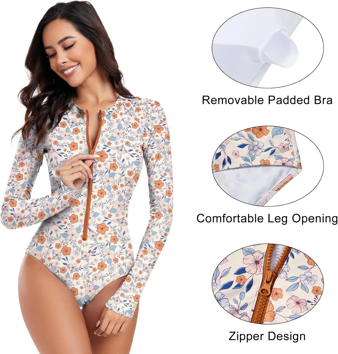 Century Star Long Sleeve Swimsuits Women Teen Girls Rash Guard UPF 50  One Piece Surfing Modest Full Coverage Bathing Suit