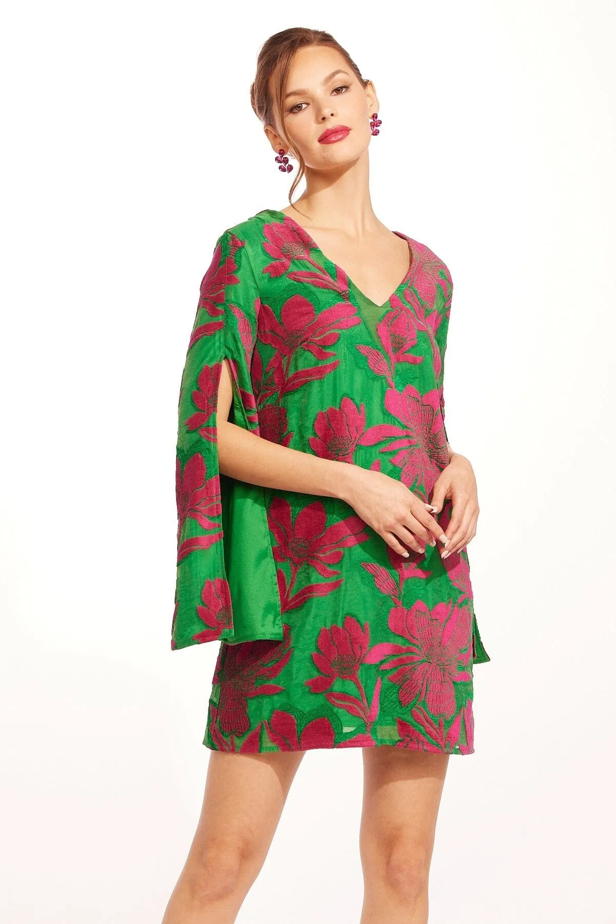 Ceren V-Neck Mini Shift Dress ?C Camellia Bloom Pretty Glow