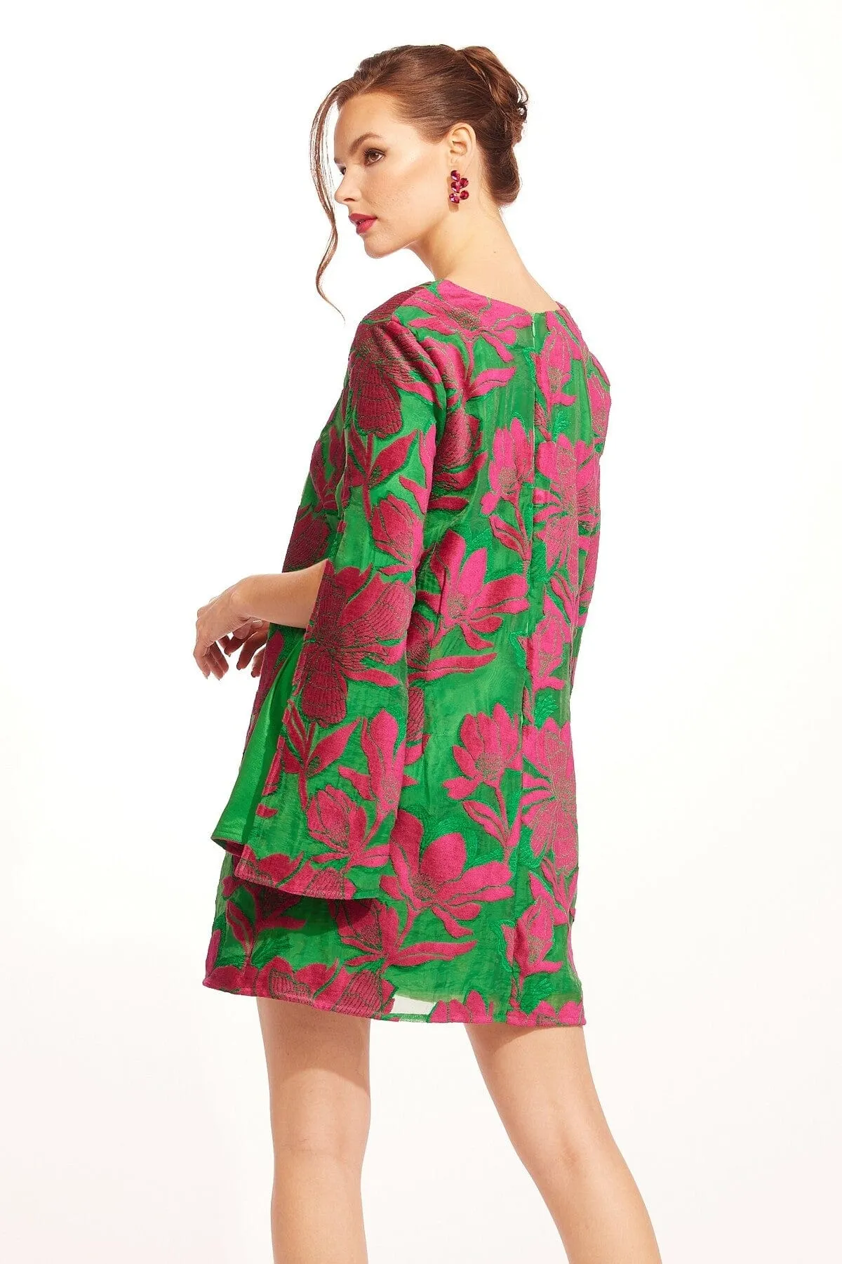 Ceren V-Neck Mini Shift Dress ?C Camellia Bloom Flawless Fit SustainableCotton