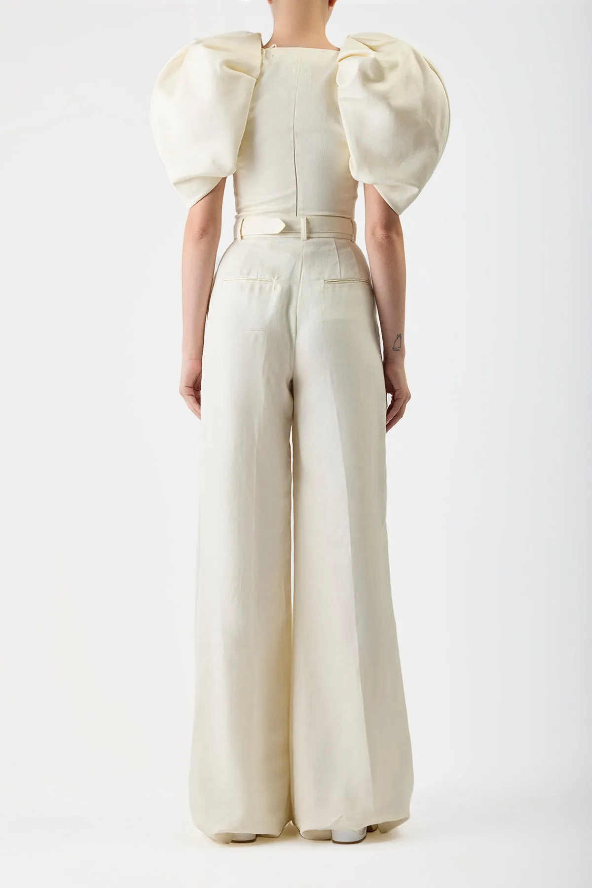 Ceri Top in Ivory Textured Linen