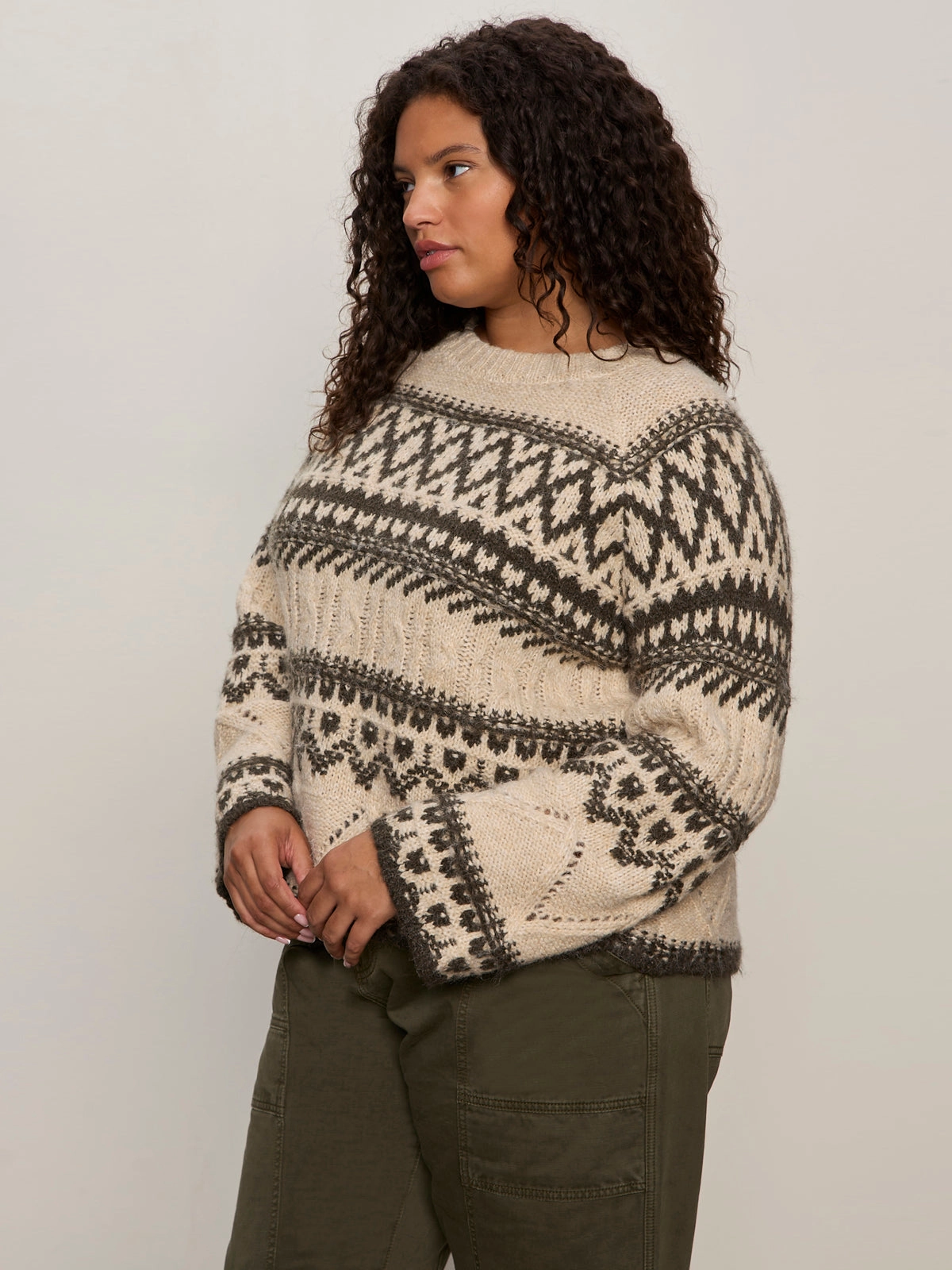 Fairisle Sweater Light Oat Multi Extended Sizing Easy Layering