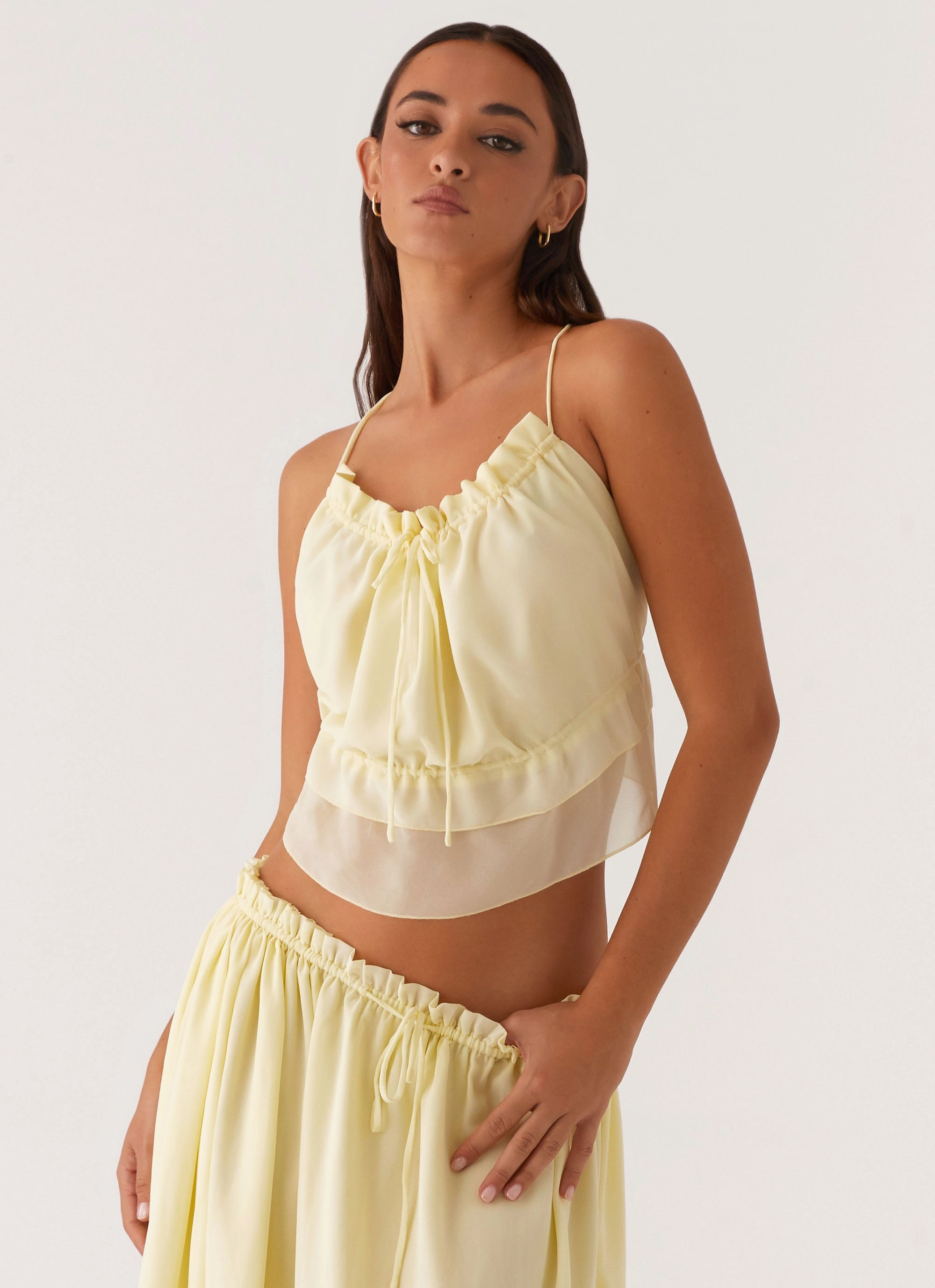 4 Way Stretch Material Zaya Backless Top - Yellow