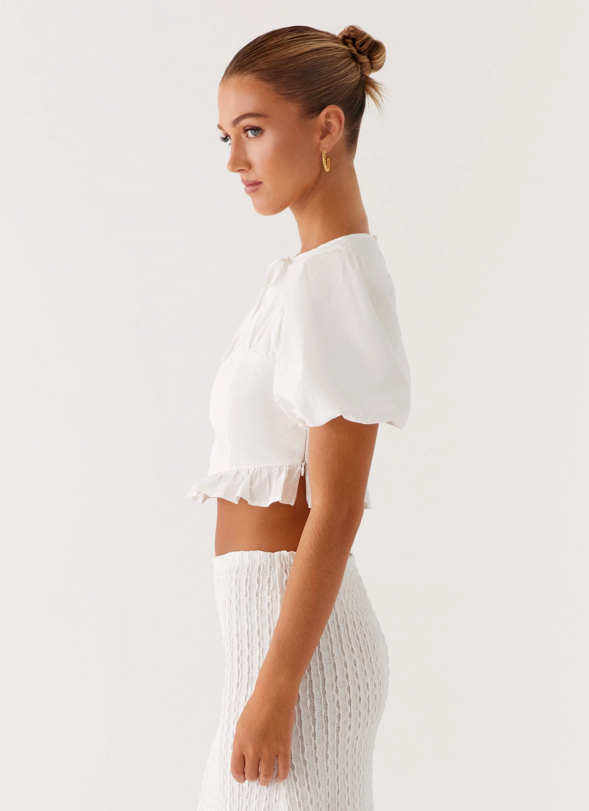 BreathableFabric Megan Balloon Sleeve Top - White