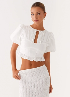 ChafeResistant Megan Balloon Sleeve Top - White Multi Pocket Configuration Megan Balloon Sleeve Top - White