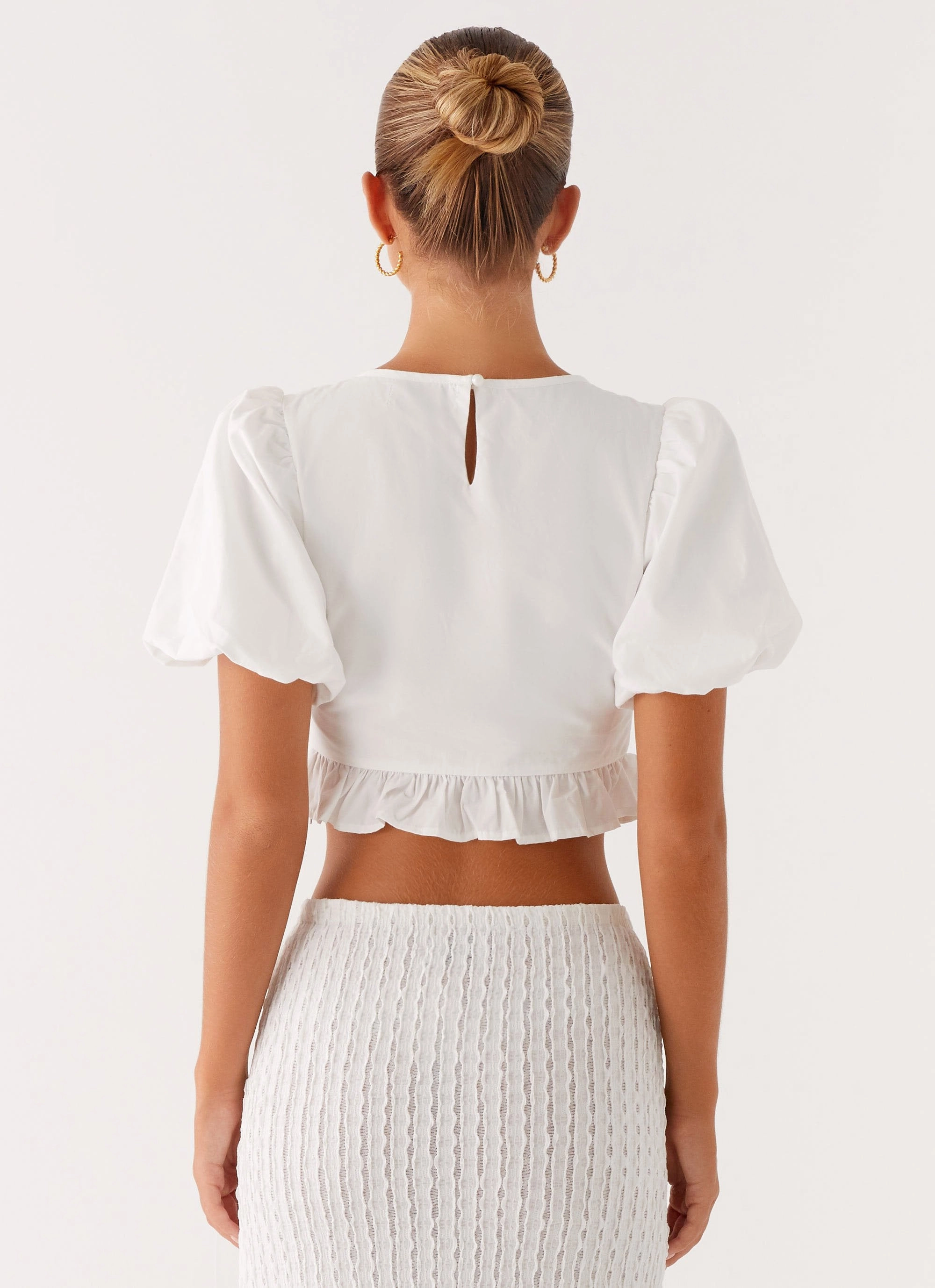 Megan Balloon Sleeve Top - White OdorResistant Fabric
