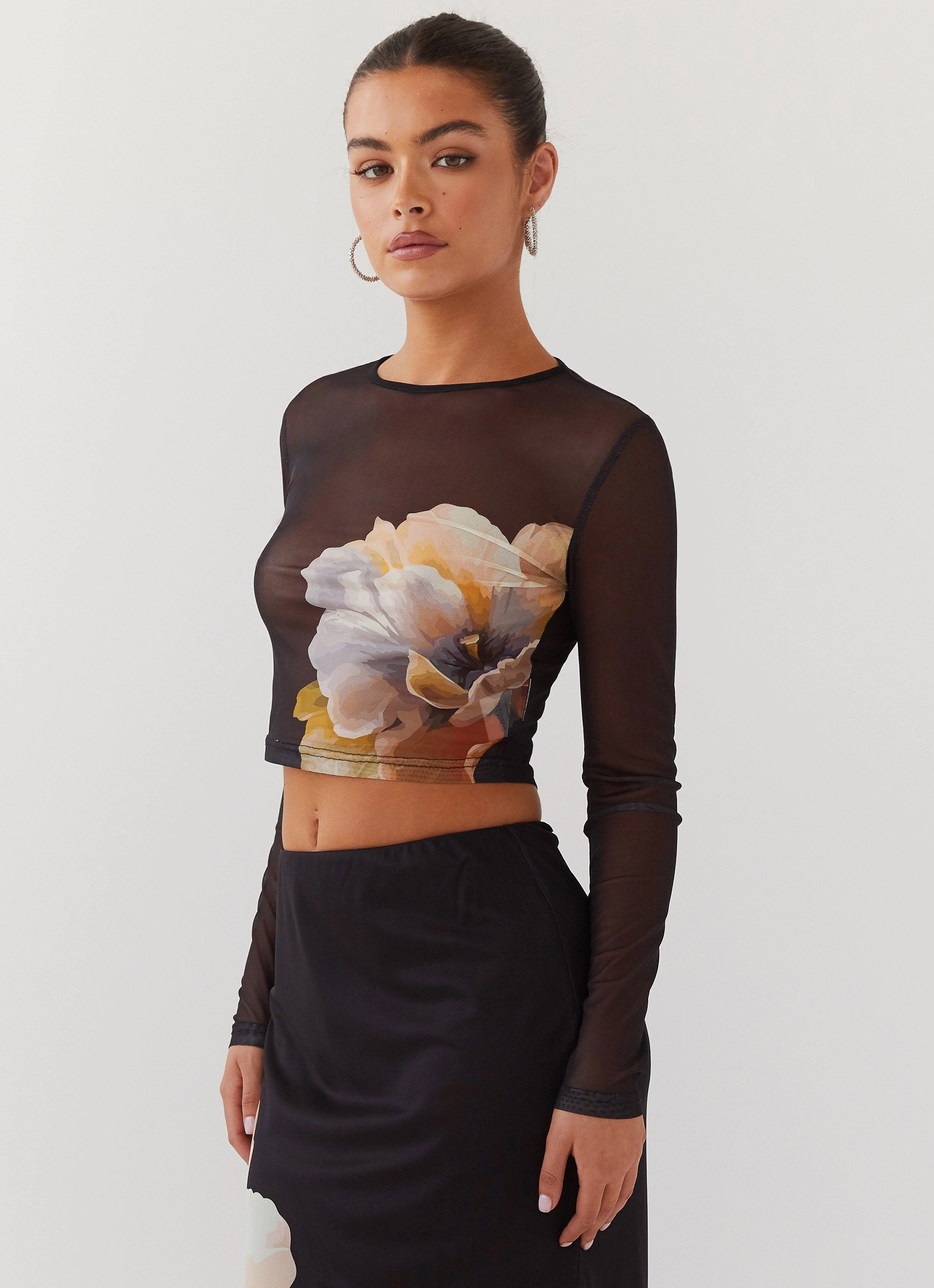 Chain Reaction Mesh Long Sleeve Top - Black Orchid WrinkleFree Fabric LightReflective