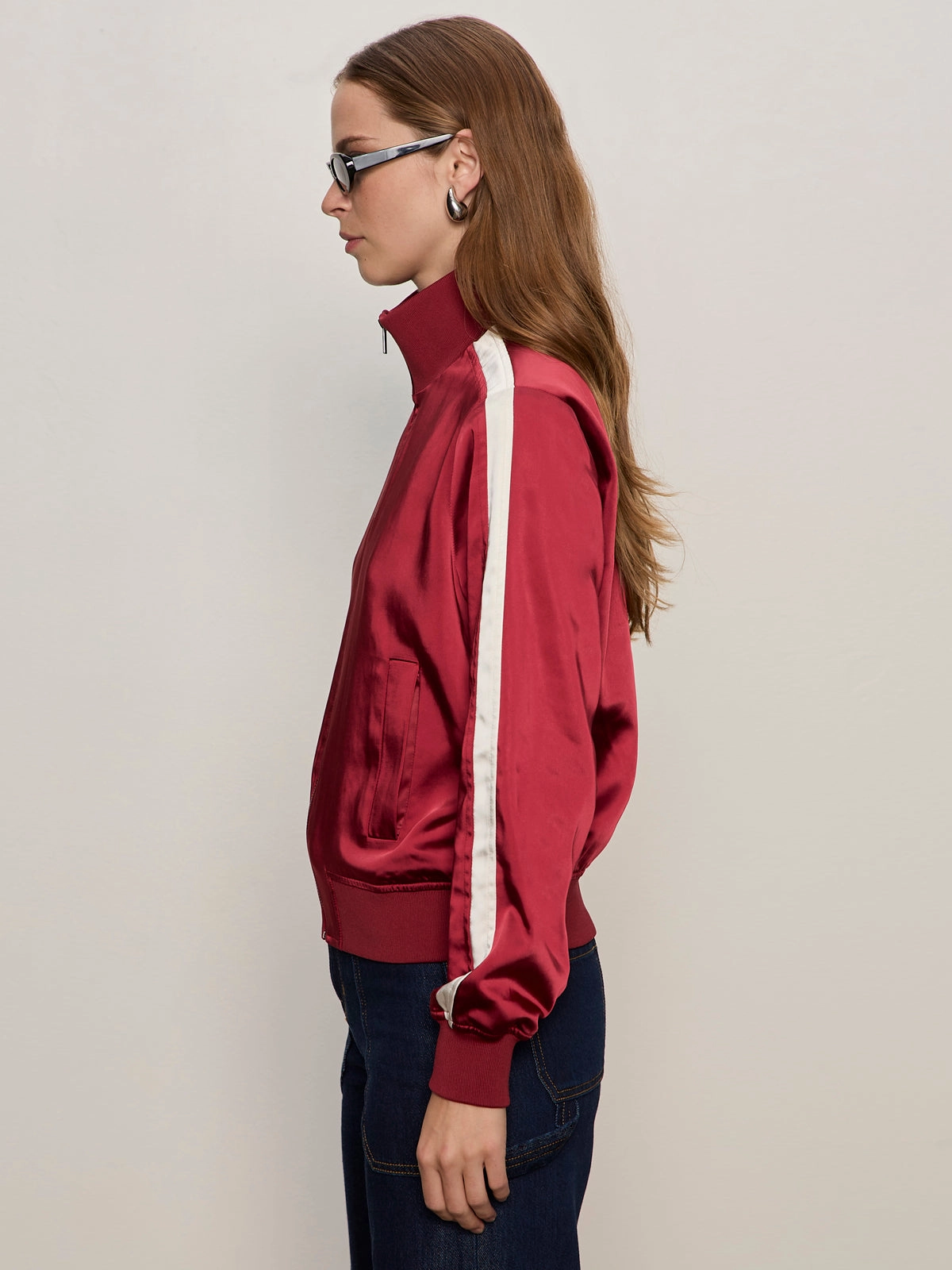 Satin Track Jacket Crimson suitable for graduations Neutral Tones