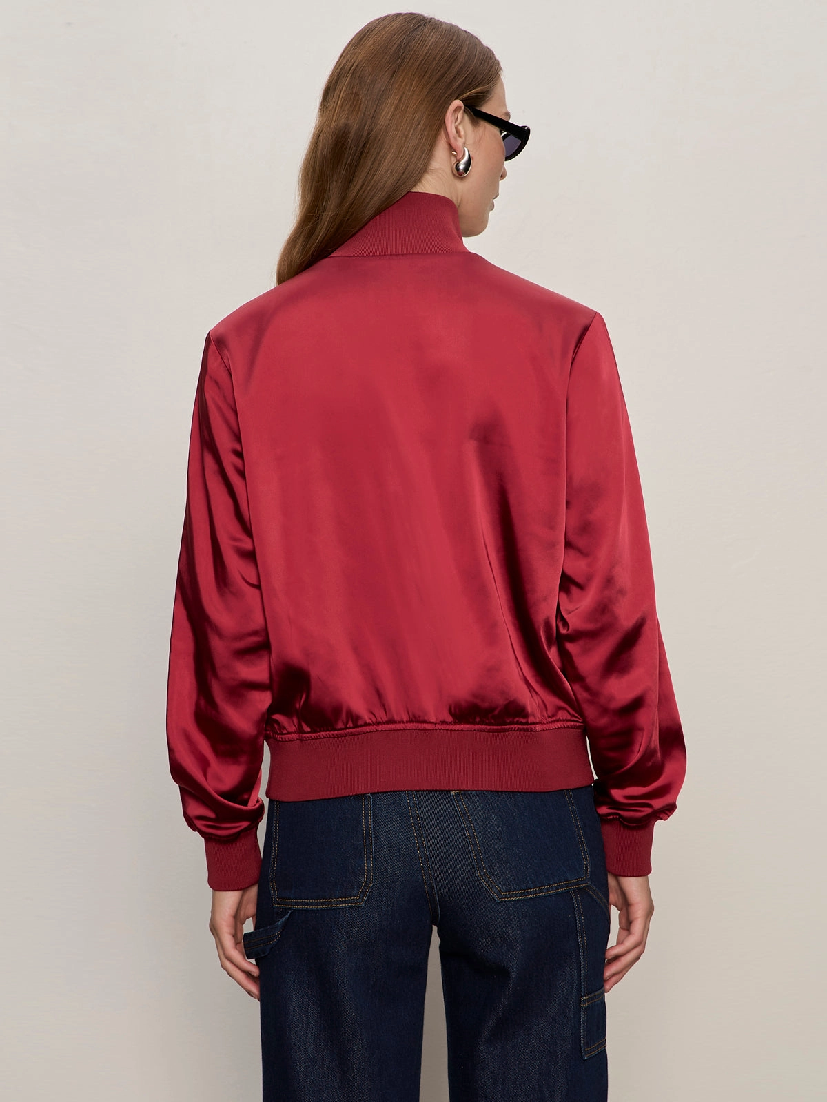 Minimal Warmth Satin Track Jacket Crimson